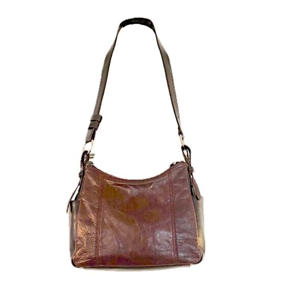 Aurielle Leather Crossbody Bag Satchel Dark Brown Silver Hardware VTG - Picture 1 of 9